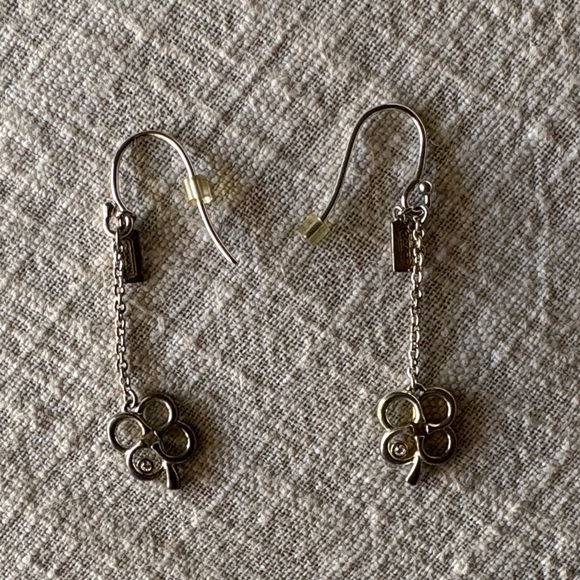 COACH Sterling Silver Four Leaf Clover Earrings With Crystals - Picture 2 of 3